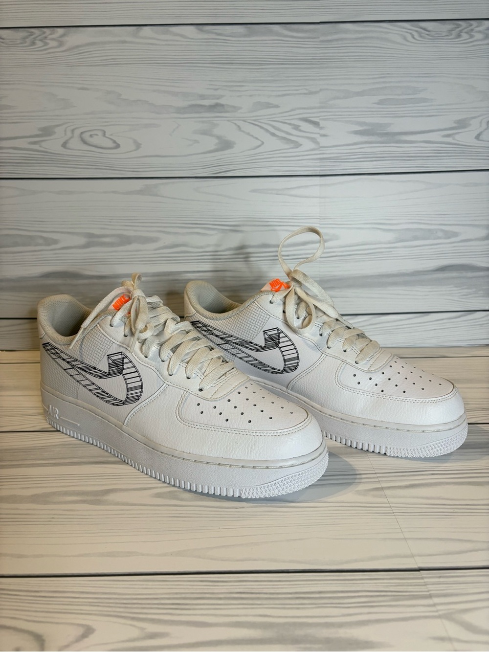 Nike Air Force 1 ’07 3D Swoosh in White/Black, style DR0149-100, men’s size 9.5.